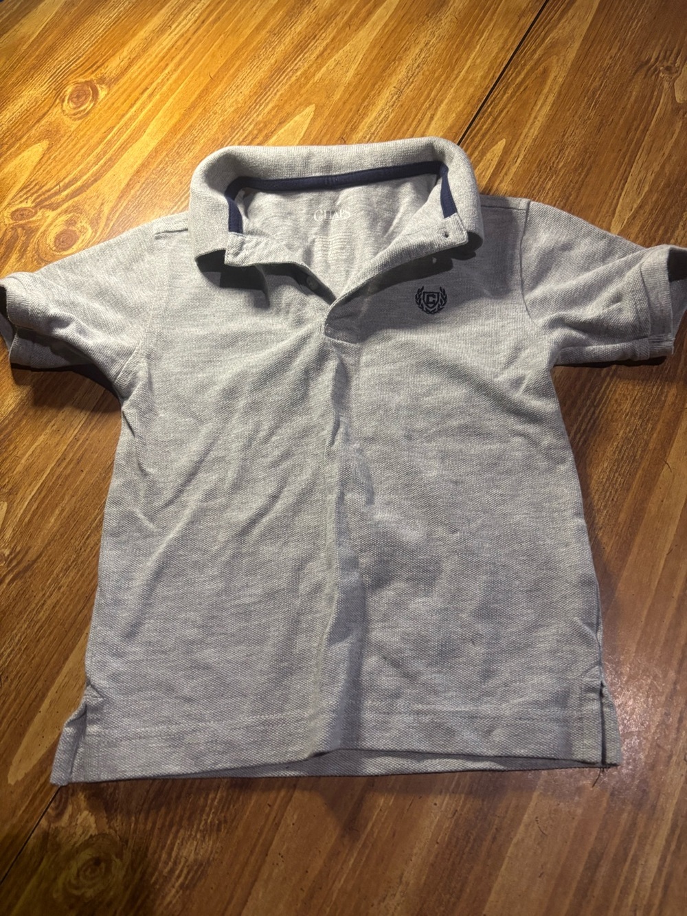 Chaps Light Gray Polo with Navy Trim and Crest